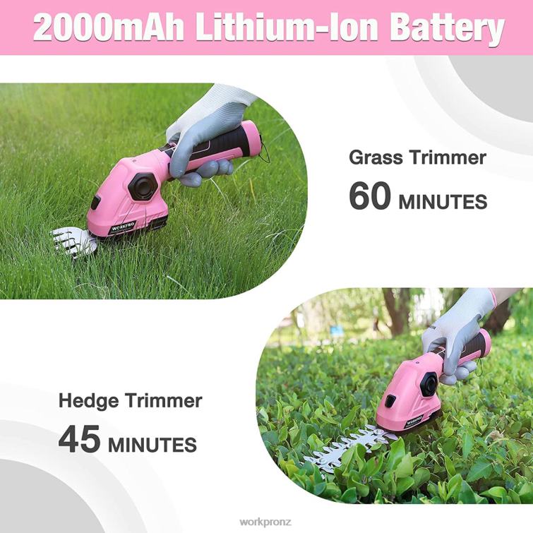 2 in 1 Handheld Hedge Trimmer 7.2V Electric Grass Trimmer/Hedge Shears 8884L266 Pink WORKPRO Tool