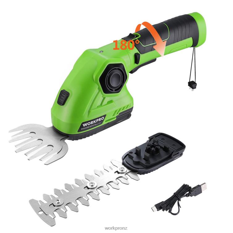 Cordless Grass Shear & Shrubbery Trimmer 2 in 1 Handheld Hedge Trimmer 7.2V Electric Grass Trimmer Hedge Shears 8884L297 Green/White WORKPRO Tool