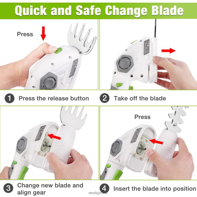 Cordless Grass Shear & Shrubbery Trimmer 2 in 1 Handheld Hedge Trimmer 7.2V Electric Grass Trimmer Hedge Shears 8884L297 Green/White WORKPRO Tool
