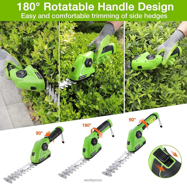 Cordless Grass Shear & Shrubbery Trimmer 2 in 1 Handheld Hedge Trimmer 7.2V Electric Grass Trimmer Hedge Shears 8884L297 Green/White WORKPRO Tool