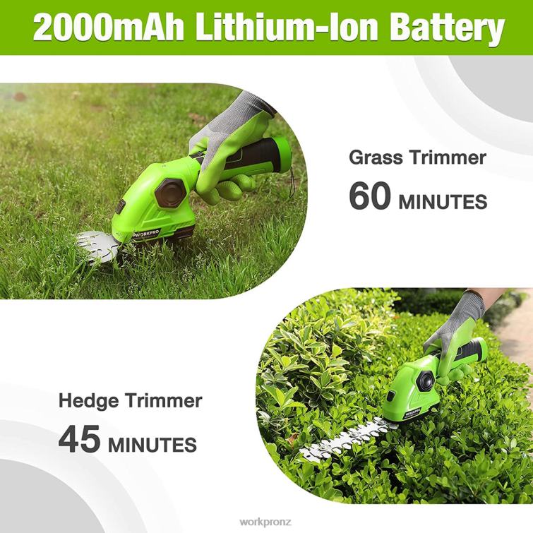 Cordless Grass Shear & Shrubbery Trimmer 2 in 1 Handheld Hedge Trimmer 7.2V Electric Grass Trimmer Hedge Shears 8884L297 Green/White WORKPRO Tool