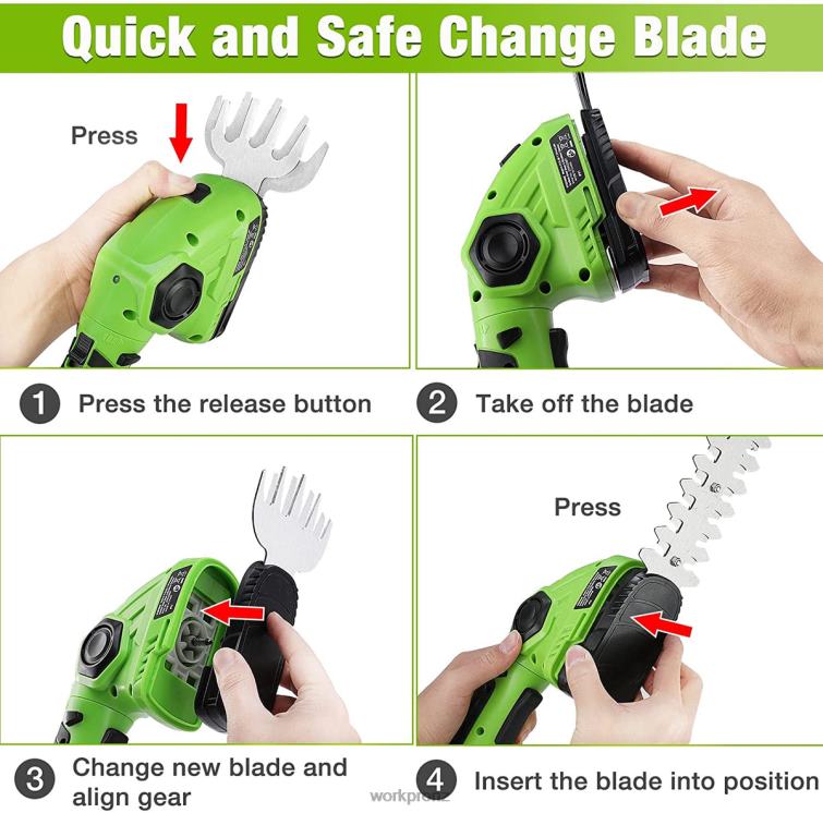 Cordless Grass Shear & Shrubbery Trimmer 2 in 1 Handheld Hedge Trimmer 7.2V Electric Grass Trimmer Hedge Shears 8884L297 Green/White WORKPRO Tool