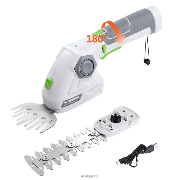 Cordless Grass Shear & Shrubbery Trimmer 2 in 1 Handheld Hedge Trimmer 7.2V Electric Grass Trimmer Hedge Shears 8884L297 Green/White WORKPRO Tool
