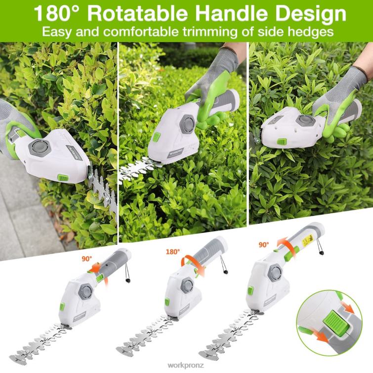 Cordless Grass Shear & Shrubbery Trimmer 2 in 1 Handheld Hedge Trimmer 7.2V Electric Grass Trimmer Hedge Shears 8884L297 Green/White WORKPRO Tool