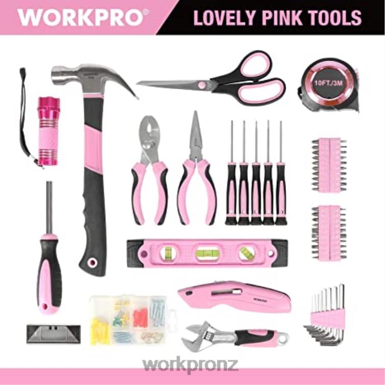 106 Pcs Tool Kit & 6 Pcs Magnetic Screwdrivers & 12V Cordless Drill Driver Kit & 6-in-1 Staple Gun 8884L312 Pink WORKPRO Tool