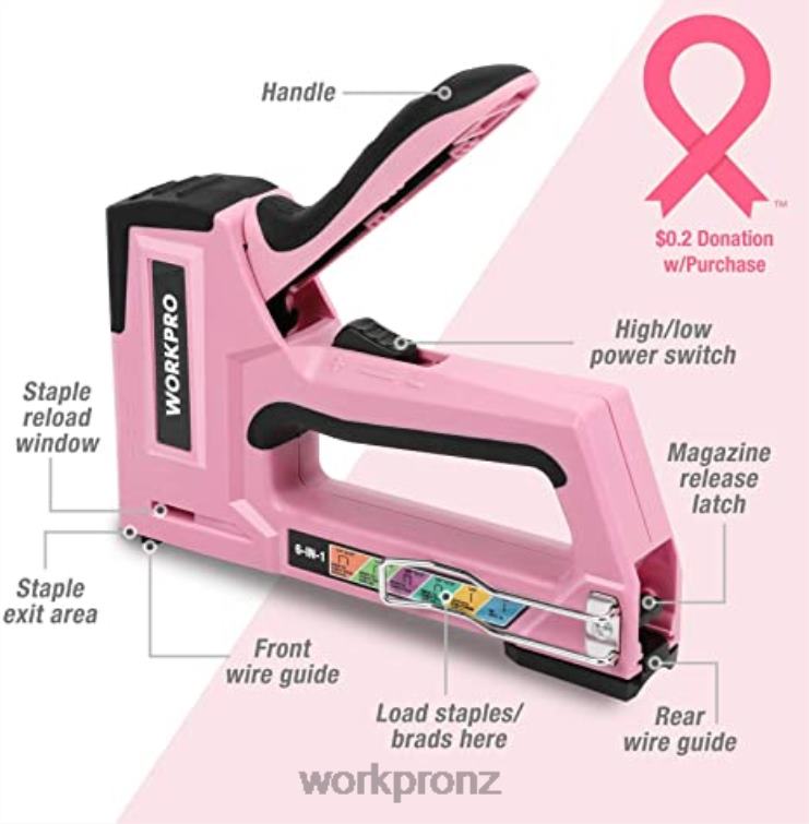 106 Pcs Tool Kit & 6 Pcs Magnetic Screwdrivers & 12V Cordless Drill Driver Kit & 6-in-1 Staple Gun 8884L312 Pink WORKPRO Tool