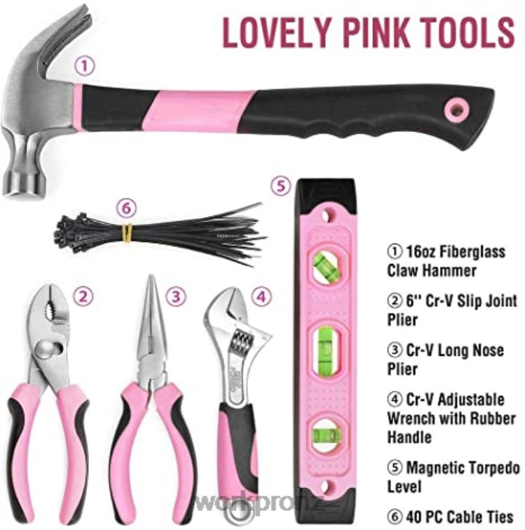 12V Cordless Drill Driver Kit & 103 Pcs Tool Kit & 8 Pcs Magnetic Screwdrivers Set & 6-in-1 Staple Gun 8884L315 Pink WORKPRO Tool
