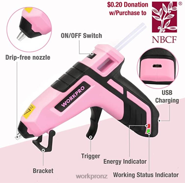 12V Cordless Drill Set & 6-in-1 Staple Gun & 8 Pcs Magnetic Screwdrivers Set & Cordless Hot Melt Glue Gun 8884L313 Pink WORKPRO Tool