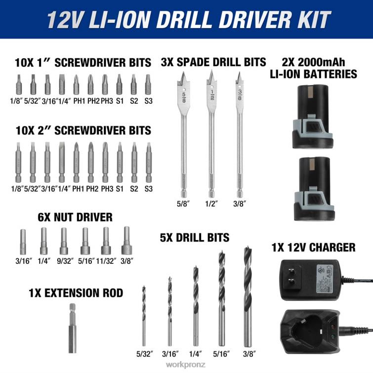 12V Cordless Reciprocating Saw & 12V Cordless Drill Driver Kit & 12 Pcs Magnetic Screwdrivers Set & Cordless Hot Glue Gun 8884L321 Useful WORKPRO Tool