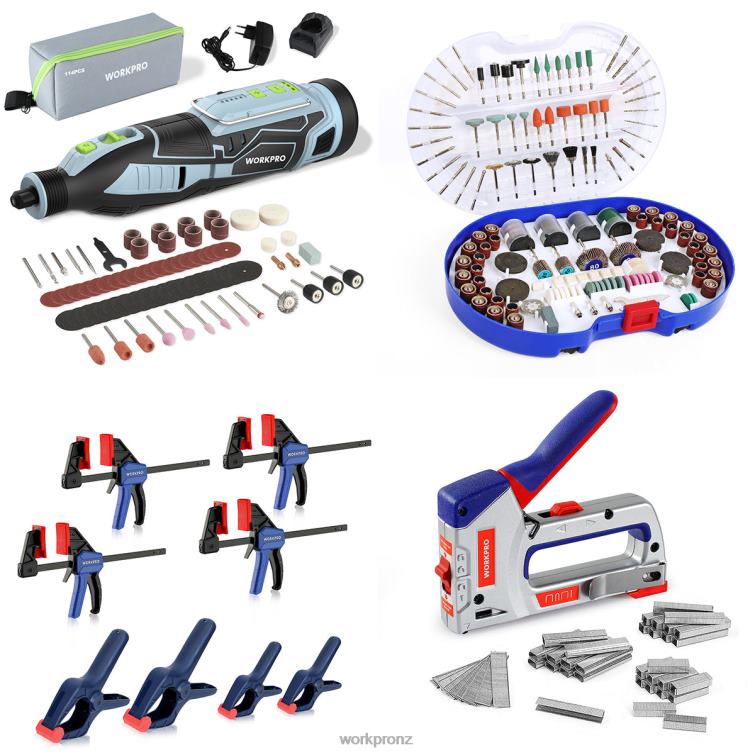 12V Cordless Rotary Tool Kit & 276-piece Rotary Tool Accessories Kit & 8-Piece Clamp Set & 4-in-1 Staple Gun Kit 8884L317 Morden WORKPRO Tool