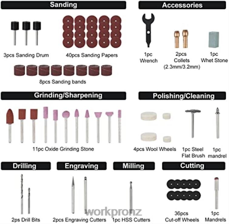 12V Cordless Rotary Tool Kit & 276-piece Rotary Tool Accessories Kit & 8-Piece Clamp Set & 4-in-1 Staple Gun Kit 8884L317 Morden WORKPRO Tool