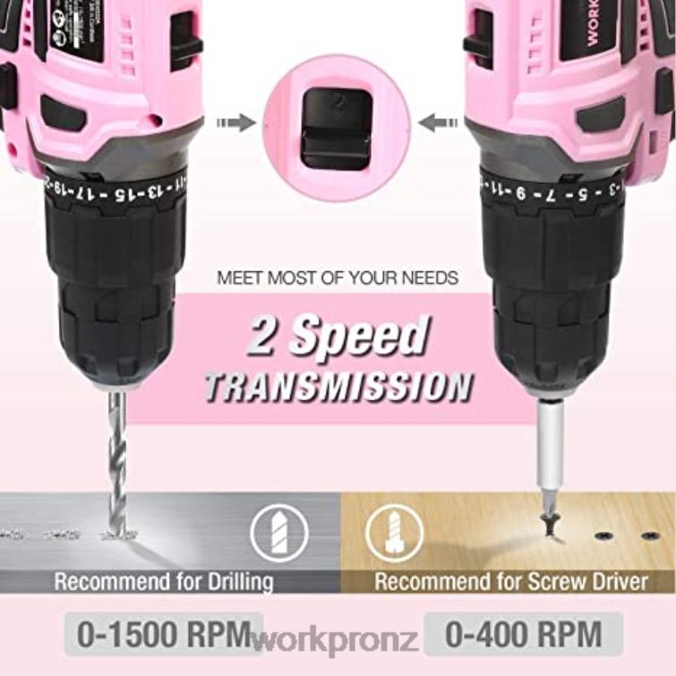 20V Cordless Drill Driver Set & 6-Piece Mini Pliers & 10-piece Tool Kit & Cordless Glue Gun 8884L316 Pink WORKPRO Tool