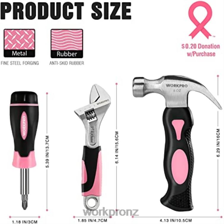 20V Cordless Drill Driver Set & 6-Piece Mini Pliers & 10-piece Tool Kit & Cordless Glue Gun 8884L316 Pink WORKPRO Tool