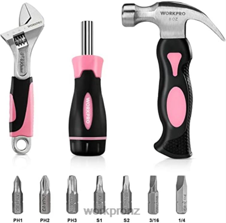 20V Cordless Drill Driver Set & 6-Piece Mini Pliers & 10-piece Tool Kit & Cordless Glue Gun 8884L316 Pink WORKPRO Tool