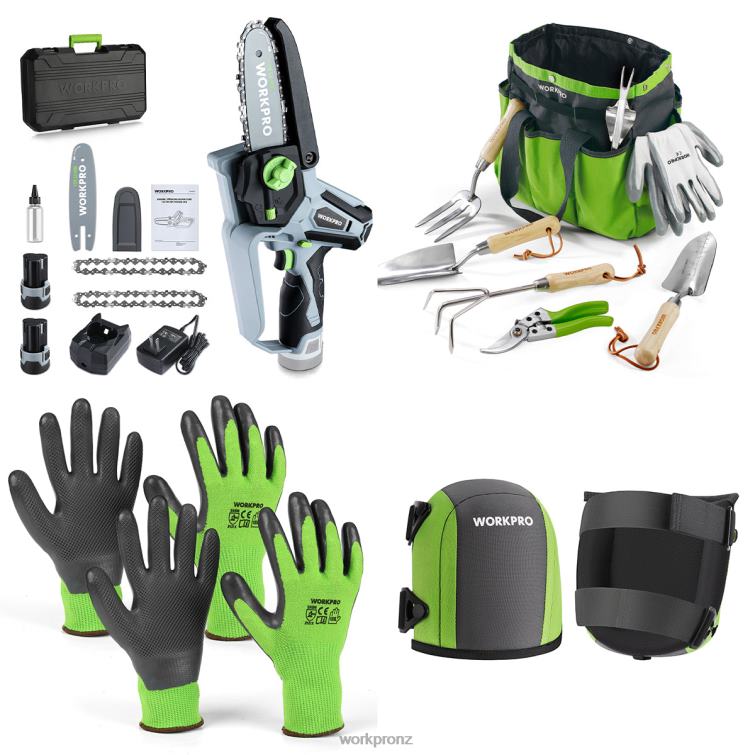 Cordless Chain Saw & 7 Piece Garden Tools Set & 2 Pairs Garden Gloves & Garden Knee Pads 8884L314 Useful WORKPRO Tool
