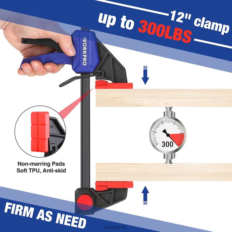 2 Pcs Bar Clamps for Woodworking, Medium Duty 300lbs One-Handed Clamp/Spreader 8884L118 Morden WORKPRO Tool