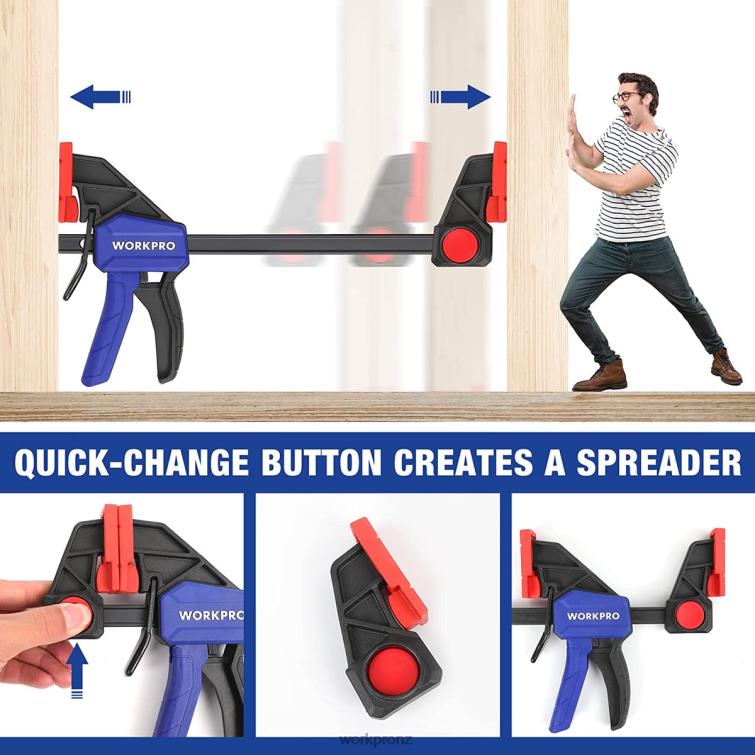 2 Pcs Bar Clamps for Woodworking, Medium Duty 300lbs One-Handed Clamp/Spreader 8884L118 Morden WORKPRO Tool