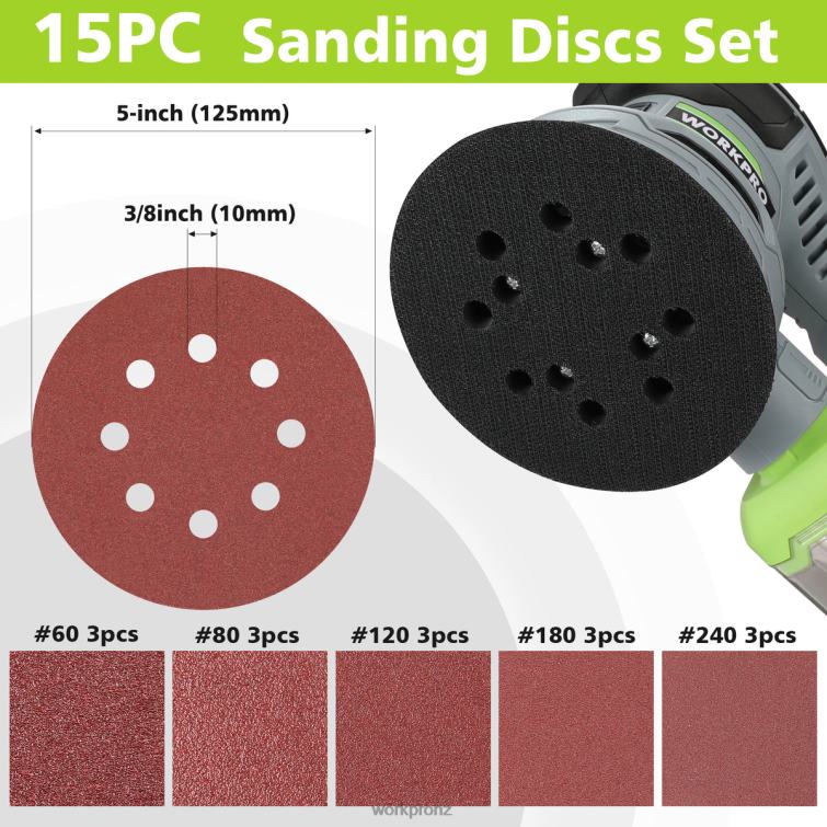 2.5 Amp Electric 5-Inch Random Orbit Sander, 6 Variable Speeds 7000 to 14000 RPM 8884L233 Useful WORKPRO Tool