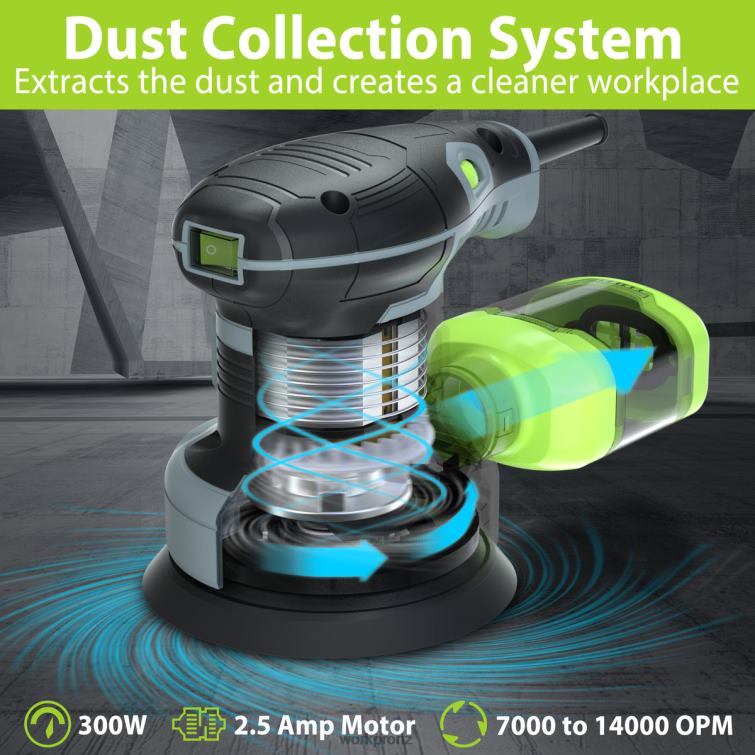 2.5 Amp Electric 5-Inch Random Orbit Sander, 6 Variable Speeds 7000 to 14000 RPM 8884L233 Useful WORKPRO Tool