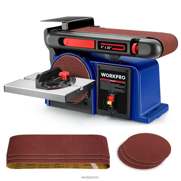 Belt Disc Sander, 4 in. x 36 in. Belt & 6 in. Disc Sander with 6 pcs Sandpapers, Cast Iron Base for Sanding Woodworking 8884L235 Useful WORKPRO Tool