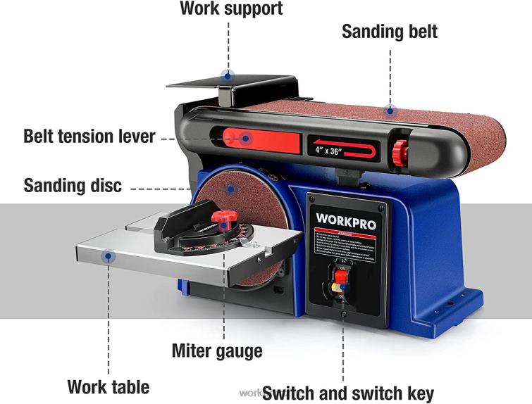 Belt Disc Sander, 4 in. x 36 in. Belt & 6 in. Disc Sander with 6 pcs Sandpapers, Cast Iron Base for Sanding Woodworking 8884L235 Useful WORKPRO Tool