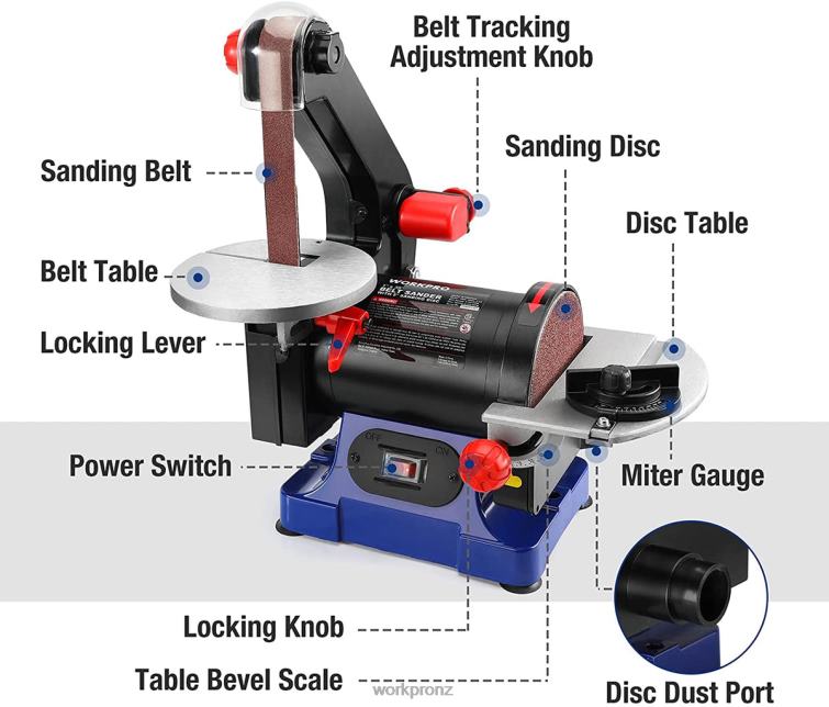 Disc Belt Sander, 1 in. x 30 in. Belt & 5 in. Sanding Disc, including 6 PCS Sandpapers 8884L237 Helpful WORKPRO Tool