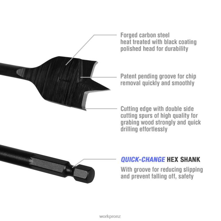 10 Pcs Premium Carbon Steel Pro Spade Drill Bit Set 8884L192 Helpful WORKPRO Tool