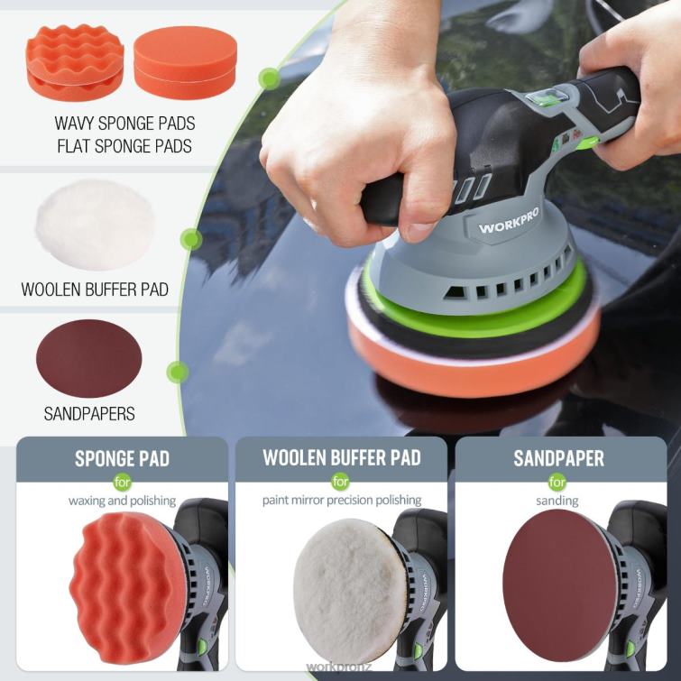 6-Inch Dual Action Cordless Car Buffer Polisher with 2 pcs 12V Rechargeable Battery 8884L238 Morden WORKPRO Tool