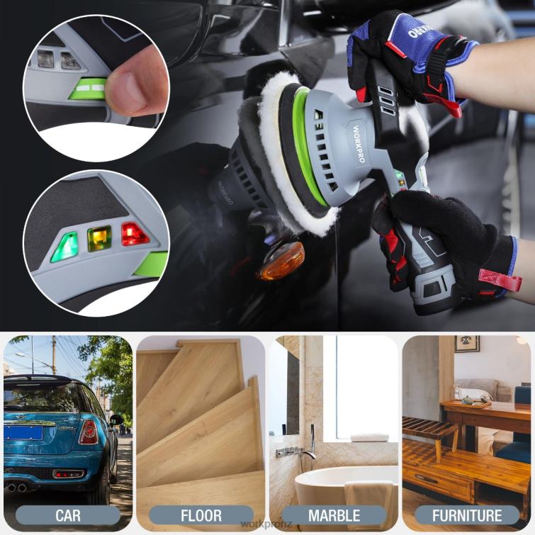 6-Inch Dual Action Cordless Car Buffer Polisher with 2 pcs 12V Rechargeable Battery 8884L238 Morden WORKPRO Tool