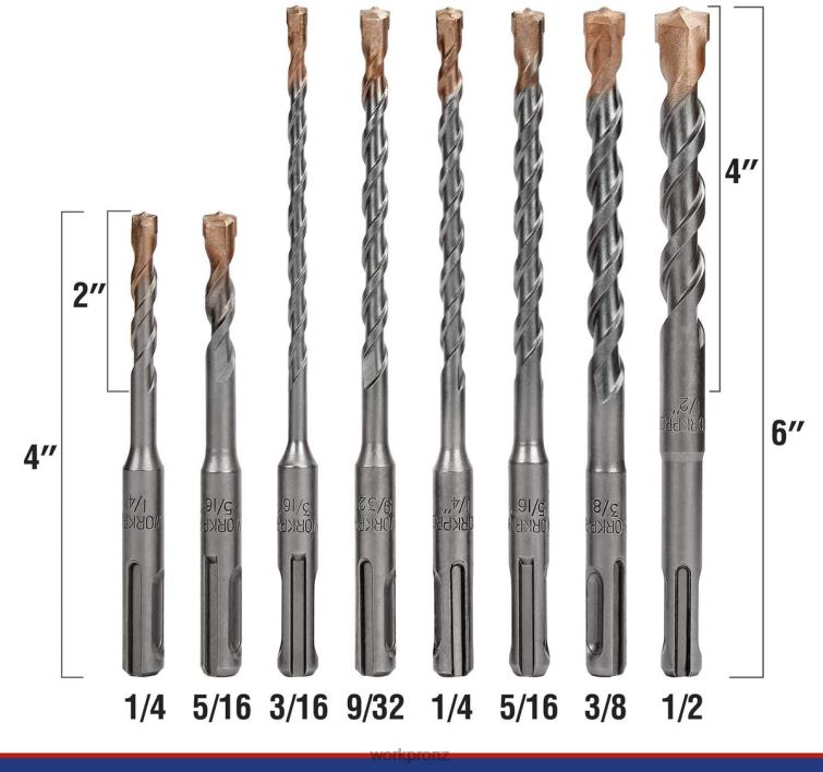 8 Pcs SDS-plus Drill Bit Set, Carbide Tip, SDS+ Rotary Hammer Drill Bit Set with Storage Case for Brick, Cement, Stone & Concrete 8884L205 Useful WORKPRO Tool