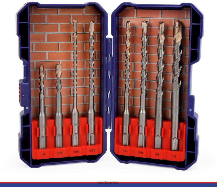 8 Pcs SDS-plus Drill Bit Set, Carbide Tip, SDS+ Rotary Hammer Drill Bit Set with Storage Case for Brick, Cement, Stone & Concrete 8884L205 Useful WORKPRO Tool