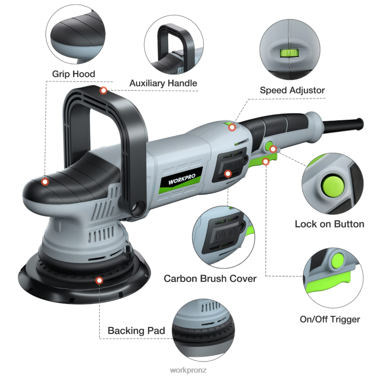 Buffer Polisher, 6-inch 1080W Dual Action Random Orbital Polish Kit 8884L240 Morden WORKPRO Tool