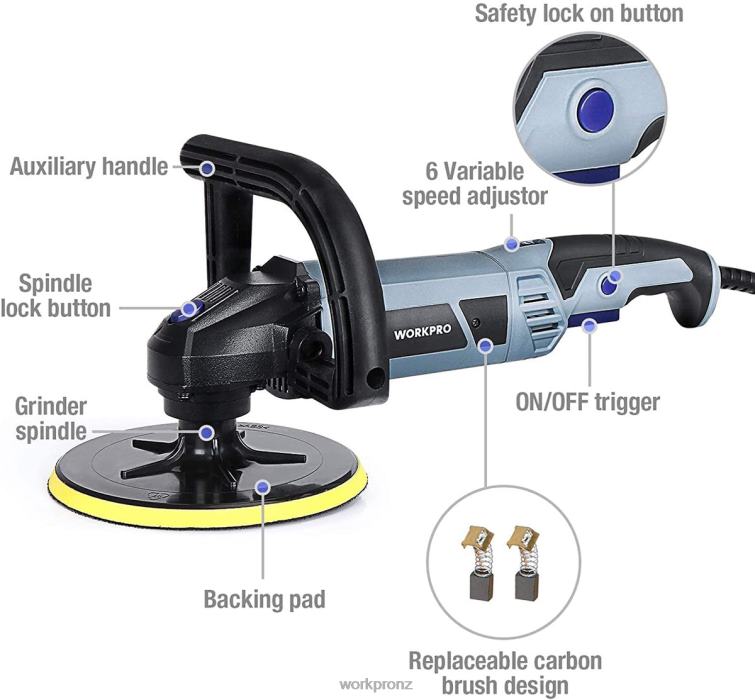 Detachable Handle Buffer Polisher with Accessories 8884L231 Helpful WORKPRO Tool