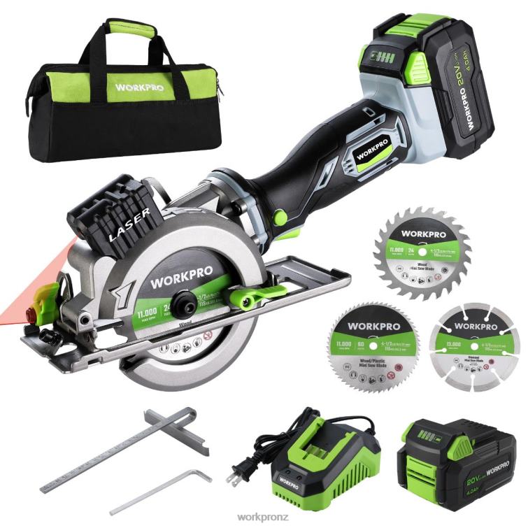 Compact Cordless Mini Circular Saw, 20V 4.0Ah Battery, Fast Charger, 3 Saw Blades, 4500RPM 8884L186 Helpful WORKPRO Tool