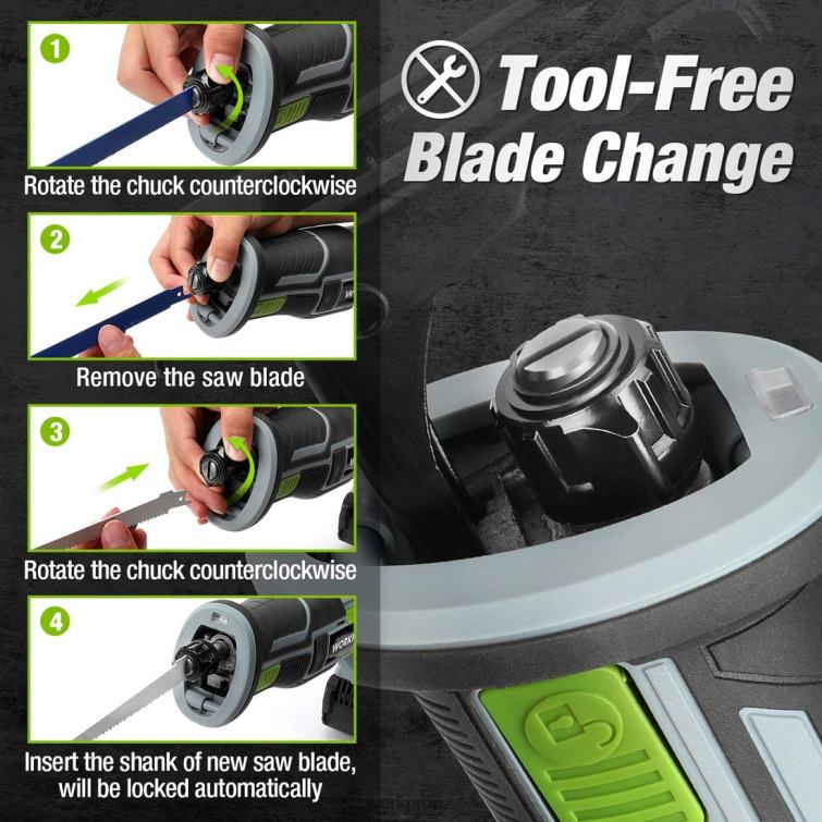 Cordless Reciprocating Saw, 4 Saw Blades for Wood & Metal Cutting Included 8884L184 New WORKPRO Tool