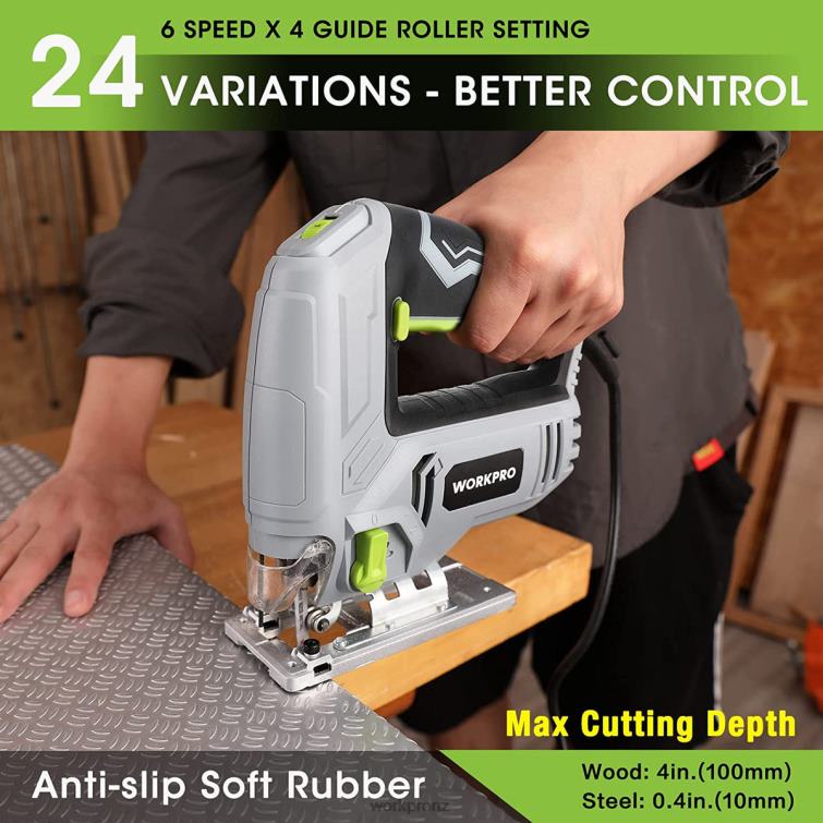 Jig Saw, 5 AMP 3000 SPM, Jigsaw Tool Corded Electric Power Cutter for Wood, Metal, and Plastic Cutting, 7 Blades 8884L242 Morden WORKPRO Tool