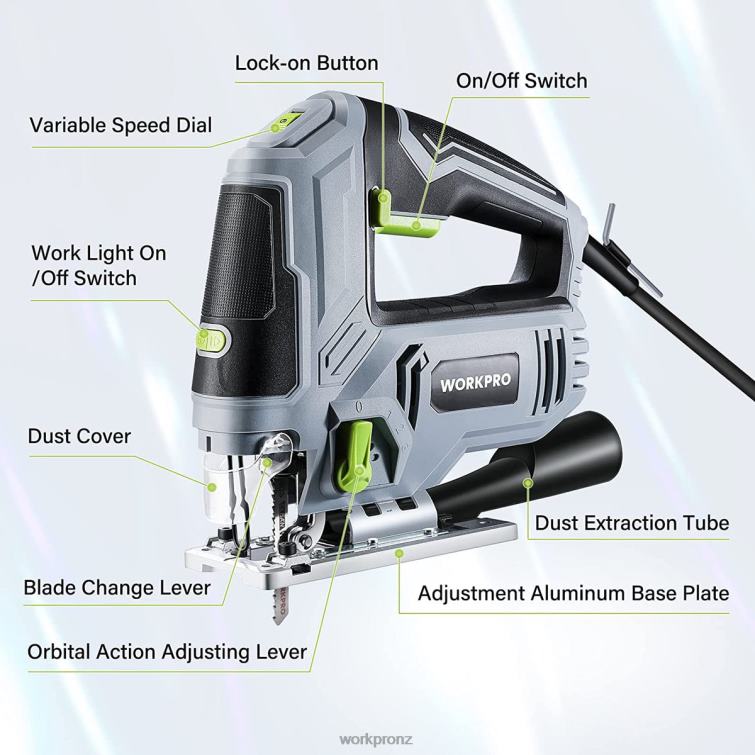 Jigsaw, 6.5AMP 850W Corded Electric Jig Saw Tool Kit 8884L241 Morden WORKPRO Tool