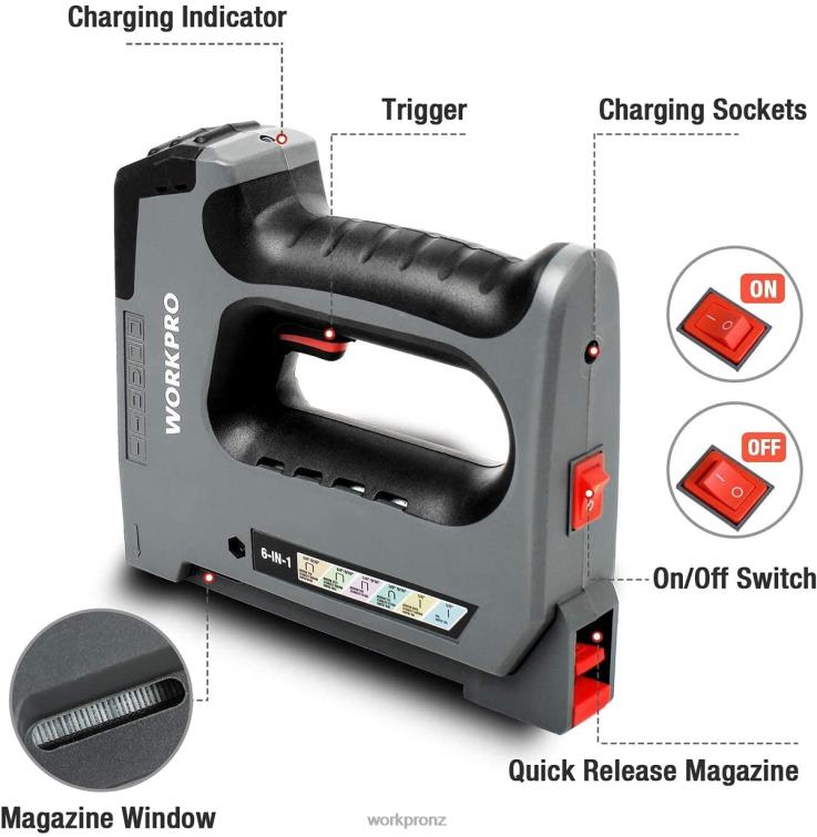 6 in 1 3.6V Rechargeable Cordless Staple Gun 8884L166 Useful WORKPRO Tool