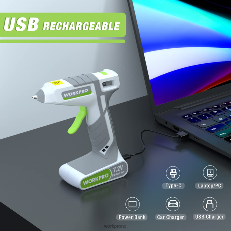 7.2V Cordless Hot Melt Glue Gun Kit 8884L164 Pink/White WORKPRO Tool