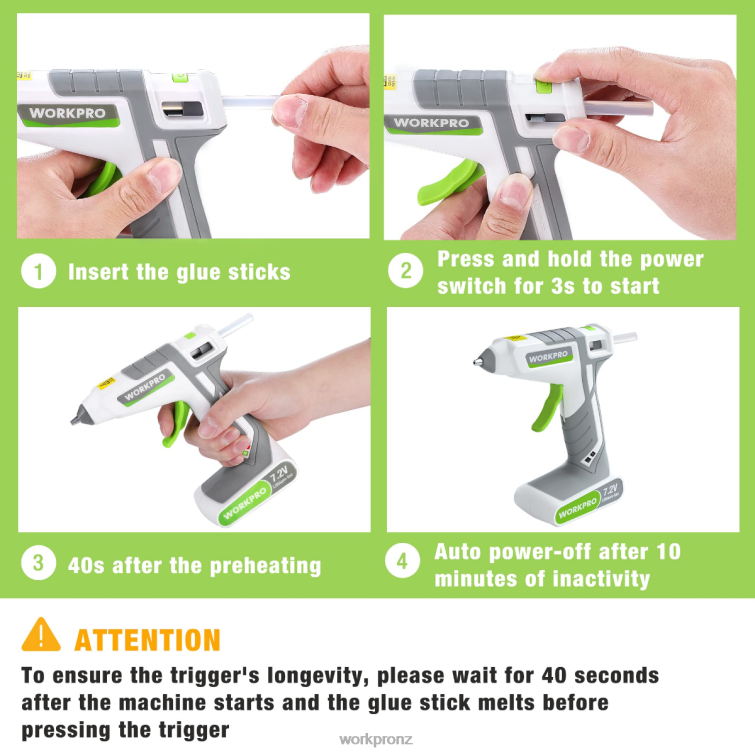 7.2V Cordless Hot Melt Glue Gun Kit 8884L164 Pink/White WORKPRO Tool