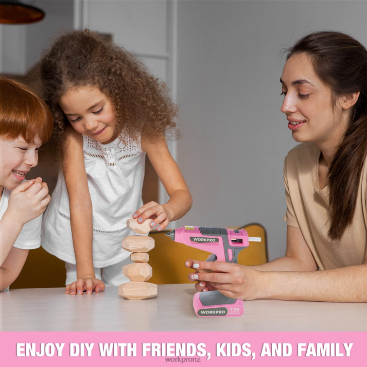 7.2V Cordless Hot Melt Glue Gun Kit 8884L164 Pink/White WORKPRO Tool