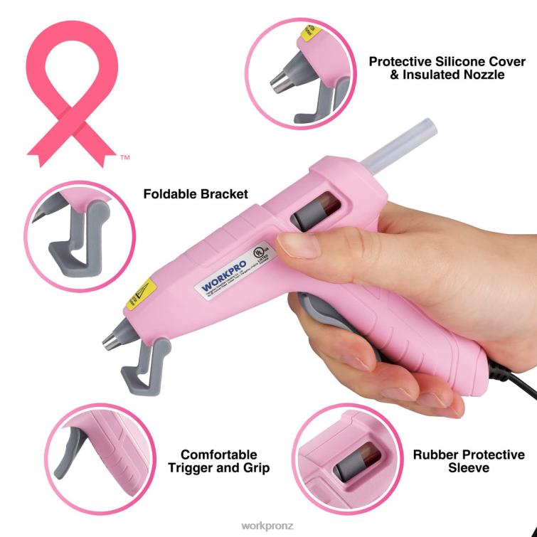 Mini Hot Glue Gun Kit with 20 Pcs Hot Glue Sticks 8884L162 Pink/White WORKPRO Tool