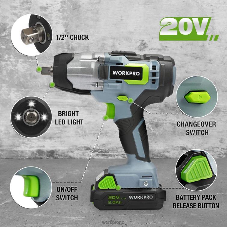 20V Cordless Impact Wrench with Fast Charger Belt Clip for Easy Carrying 8884L187 Morden WORKPRO Tool
