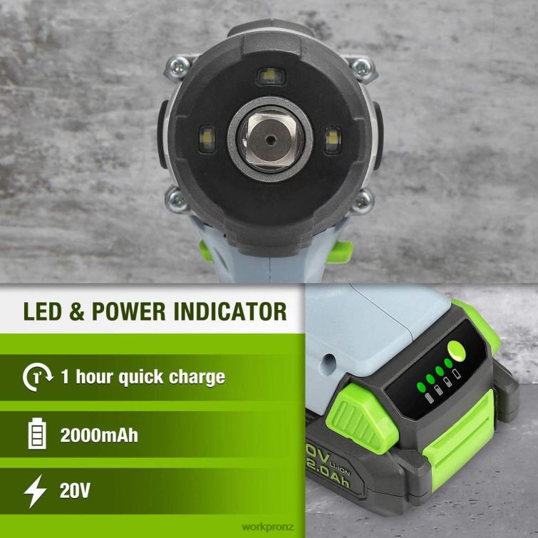 20V Cordless Impact Wrench with Fast Charger Belt Clip for Easy Carrying 8884L187 Morden WORKPRO Tool
