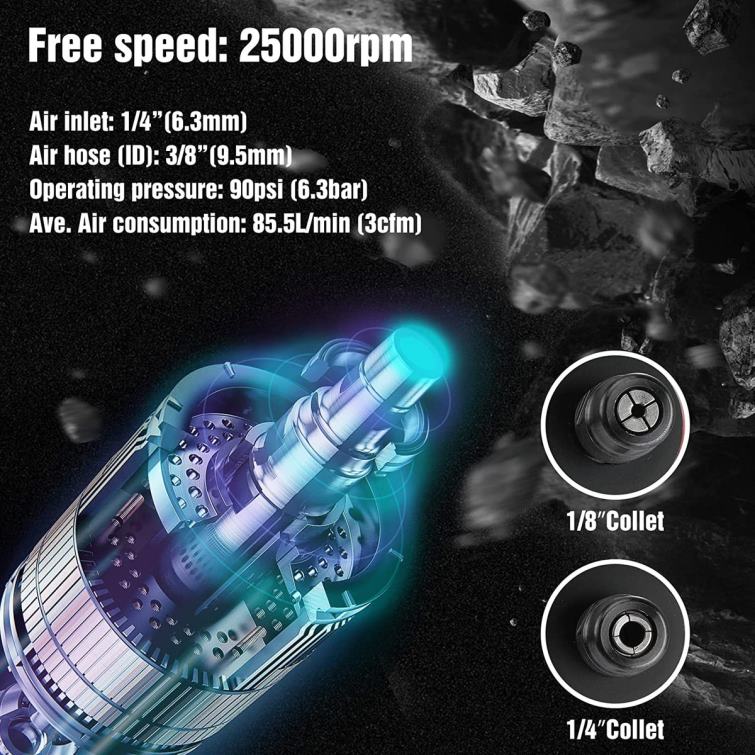 Air Die Grinder, 1/4-Inch Pneumatic Straight Die Grinder, 25000RPM, Air-Powered Die Grinder 8884L183 New WORKPRO Tool