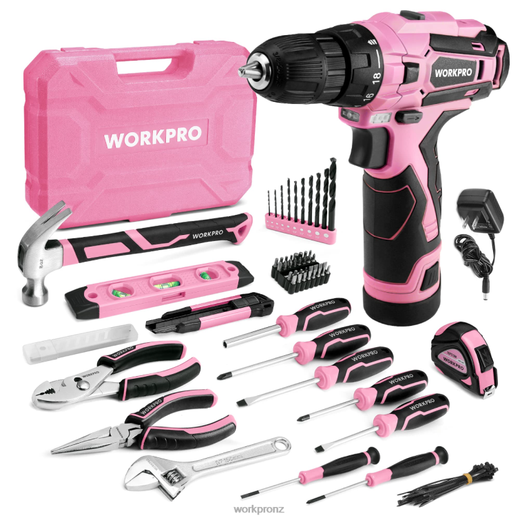 108-Piece Portable Tool Set with Power Drill 8884L173 Pink/Grey WORKPRO Tool