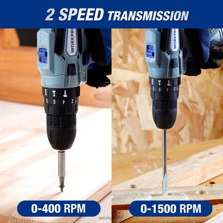 12V 2-Speed Cordless Drill Driver Kit, 2 Li-Ion Batteries 2000 mAh and Fast Charger 8884L168 Morden WORKPRO Tool