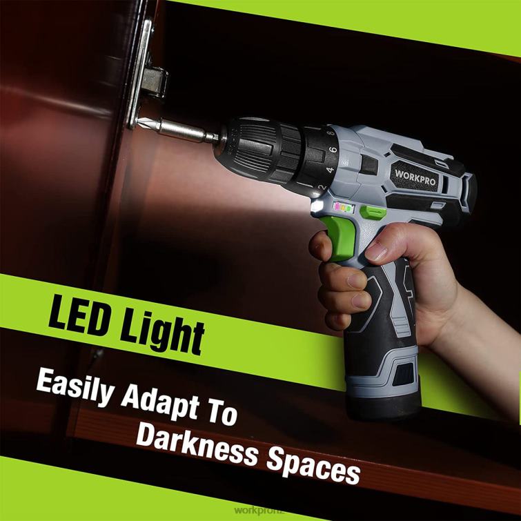 12V Electric Cordless Drill Driver Kit Keyless Chuck, Charger and Storage Bag Included 8884L177 Green WORKPRO Tool