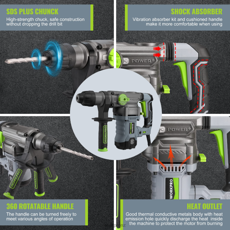 12.5AMP 1-1/4 Inch Premium SDS-Plus Rotary Hammer Drill, Heavy Duty Corded Version 8884L179 Helpful WORKPRO Tool