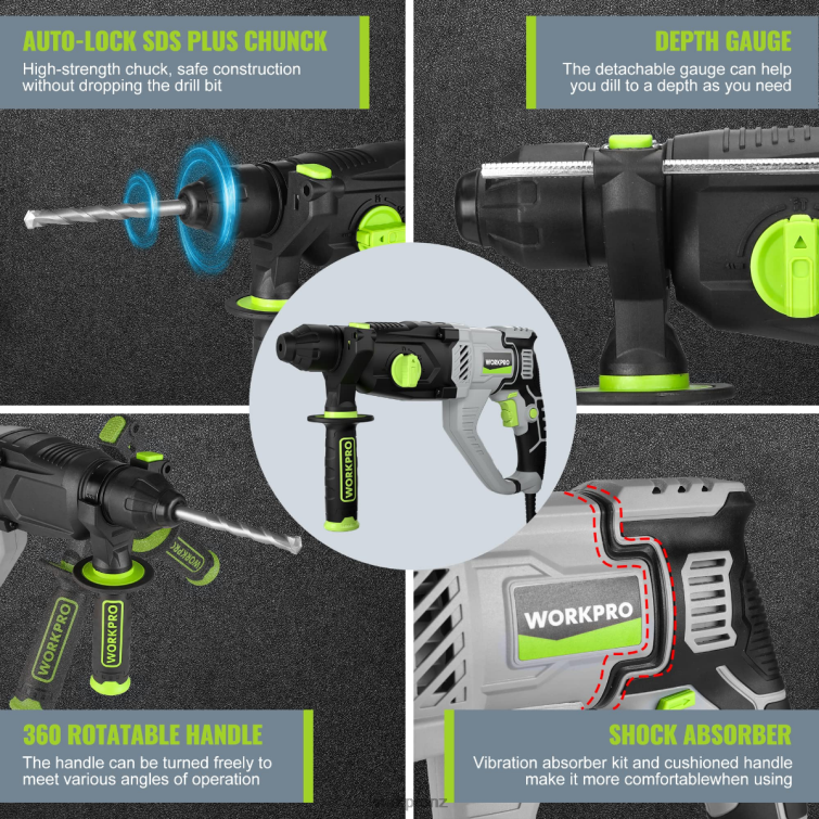 7.5AMP 1-1/4 Inch Premium SDS-Plus Rotary Hammer Drill, Lightweight Corded Version 8884L178 Useful WORKPRO Tool